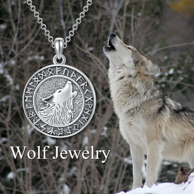 Viking Wolf Necklace Viking Jewelry Viking Runes Coin Wolf Pendant for Men Women - Image 2