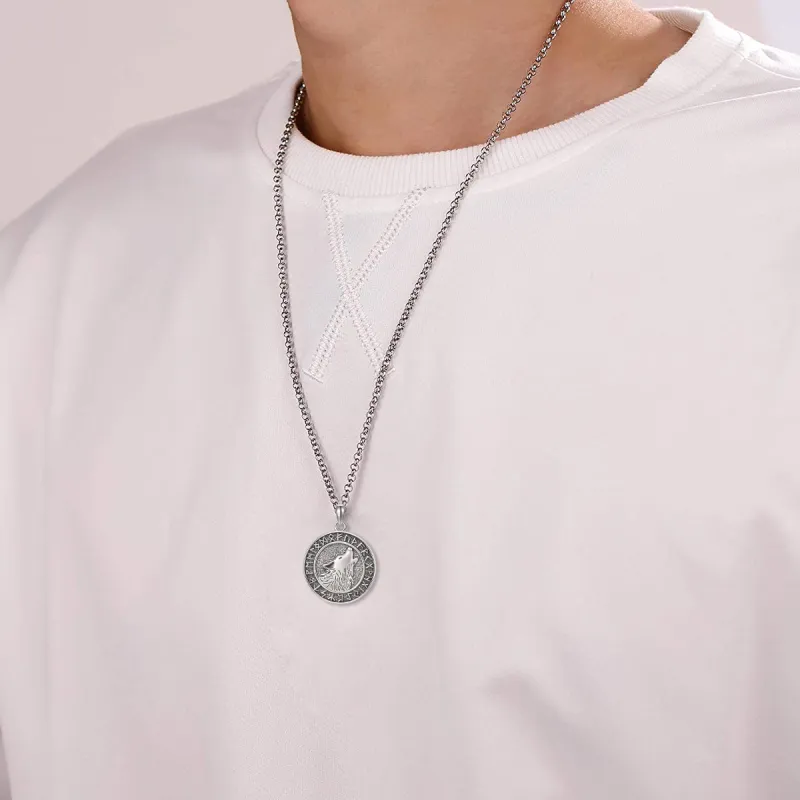 Viking Wolf Necklace Viking Jewelry Viking Runes Coin Wolf Pendant for Men Women - Image 4